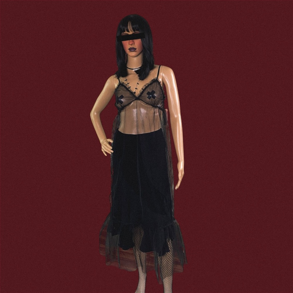 3/$25 Black sheer tulle maxi dress with ruffle hem